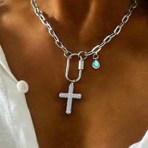 New -Super cute chain necklace with cross pendant and blue charm